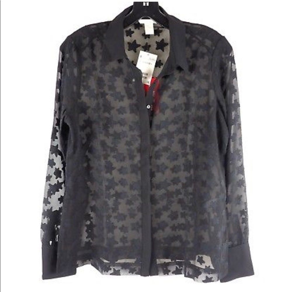 Sheer Button Down Shirt w Stars
